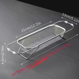 Expandable Stainless Steel Kitchen Sink Drain Basket - Adjustable Dish, Bowl & Cutlery Washing Rack With Space-Saving Design, Drains Forks, Knive (Option: small)